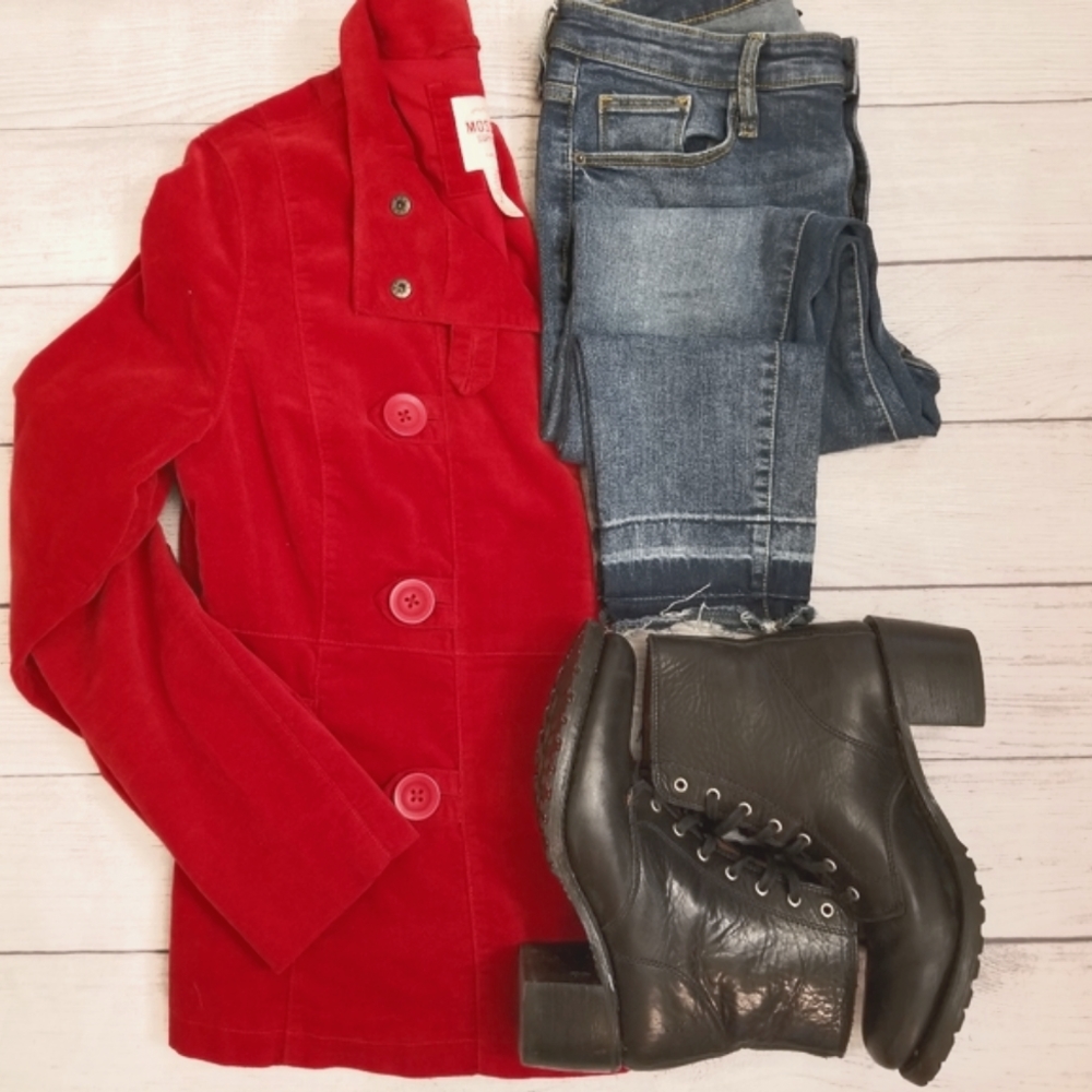 Mossimo Supply Co. Red Velvet Utility or Military Style Jacket/Blazer, Sz L, EUC